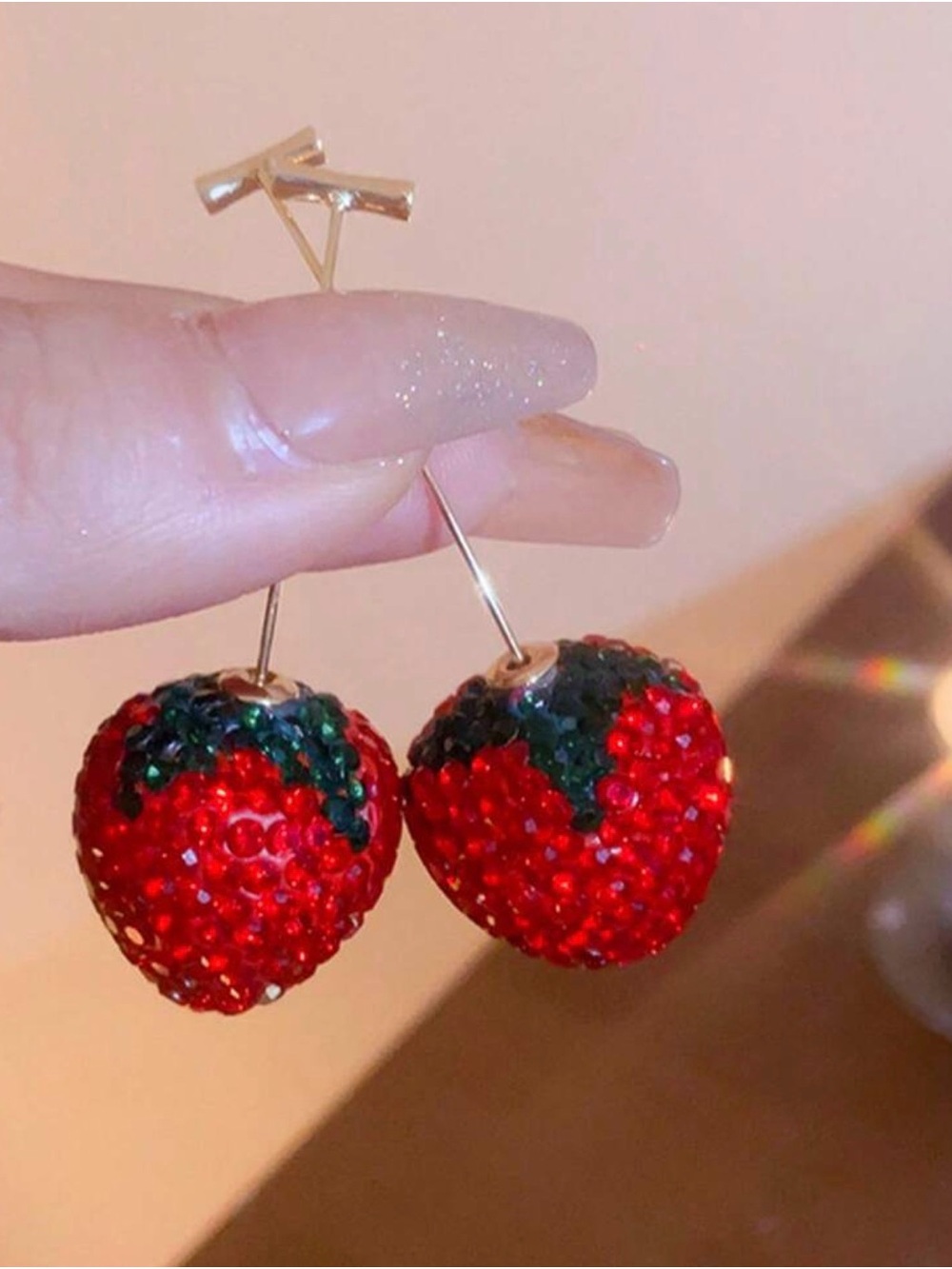 Red Crystal Strawberry Drop Earrings by - Picture 4 of 5